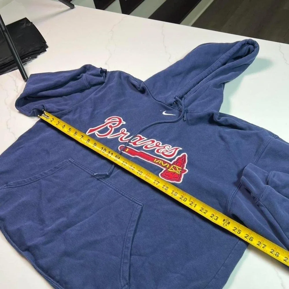 Nike Hoodie Mens Large Atlanta Braves MLB Navy Blue Center Swoosh Pullover